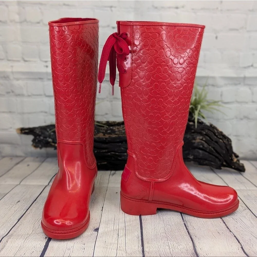 COACH Signature Logo Lace-Up Rain Boots